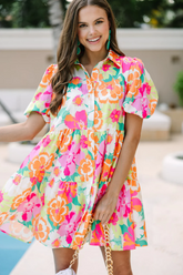Floral Collar Buttoned Babydoll Dress